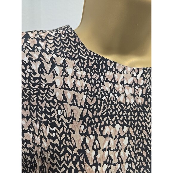Vtg Silk Geometric Top Office Career Professional Neutral Black Tan Womens Small - Picture 2 of 7